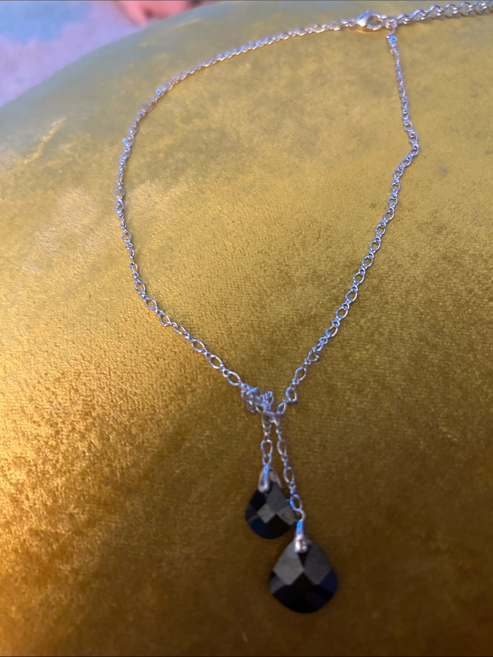 Anne Klein Silver-Tone Necklace with Black Teardrop Crystals